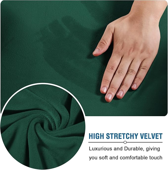 H.VERSAILTEX Modern Velvet Plush 4 Piece High Stretch Sofa Slipcover Furniture Protector Form Fit Velvet Extra Large Sofa Cover for 3 Cushion Couch Width Up to 105 Inch(XL Sofa, Vintage Green)