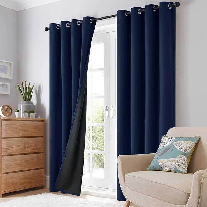 SimpleHome 100% Blackout Curtains for Bedroom,Thermal Insulated Grommet Window Drapes Room Darkening Navy Blue Curtains for Living Room with Black Back,42 x 84 Inch,2 Panels