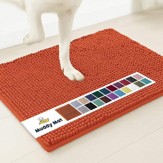 Muddy Mat® | Super Absorbent Door Mat Indoor, Microfiber Quick Dry Chenille Entryway Rug, Non-Slip Front Door Mat, Indoor Mats for Entryway, Machine Washable Pet Rug, Orange XXXL 72"X48"
