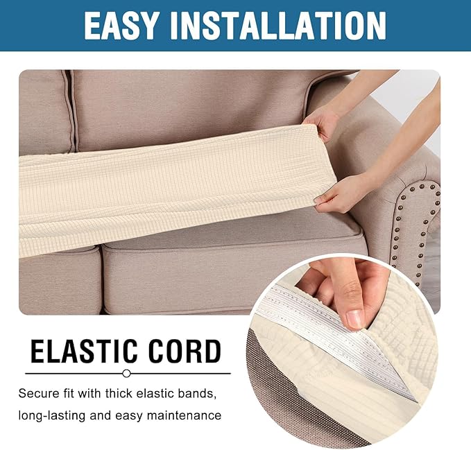 H.VERSAILTEX Super Stretch Individual Seat Cushion Covers Sofa Covers Couch Cushion Covers Slipcover Sets Thick Jacquard Textured Twill Fabric (1 Piece Chair Cushion Cover, Cream)