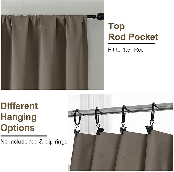 Simplebrand Ava Latte Blackout Curtains for Bedroom 63 Inch Length 2 Panels Set, Privacy Thermal Insulated Rod Pocket Door Window Curtains for Patio French Door Front Door, W40 x L63 Inch, Latte