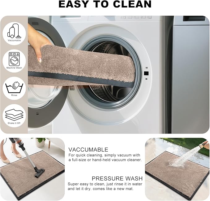 Mibao Dirt Trapper Door Mat for Indoor Outdoor, Waterproof All-Season, All-Weather Doormat, Heavy Duty Non-Slip Entrance Rug, Low Profile Absorbent Entrance Mat Carpet, 48" x 24", Beige