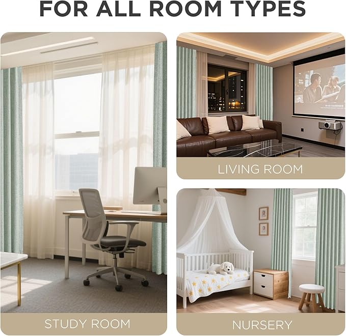 Joydeco Linen Blackout Curtains for Bedroom - 100% Light Blocking 1 Panels, Sage Green Drapes 100" W x 90" L, Thermal Insulated Room Darkening Curtains for Living Room, Rod Pocket & Back Tabs
