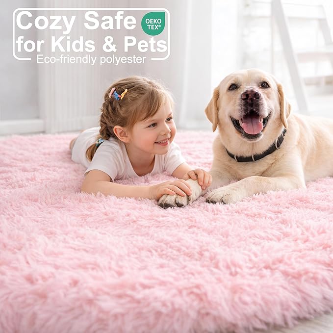 Amdrebio Pink Round Area Rugs 7Ft for Girls Bedroom Decor, Fluffy Large Circle Rug for Living Room, Kids Room, Teen, Fuzzy Plush Carpets for Baby Nursery, Dorm, Classroom, Big Indoor Kawaii Play Rug