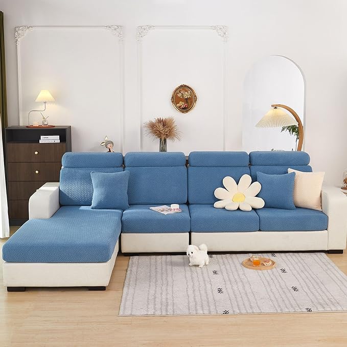 Sofa Covers Couch Covers for Sofa Pet Friendly Couch Cushion Covers Universal Sofa Covers Washable Stretch Slipcovers for Sectional Sofa (Texture Blue,Back Cover L)