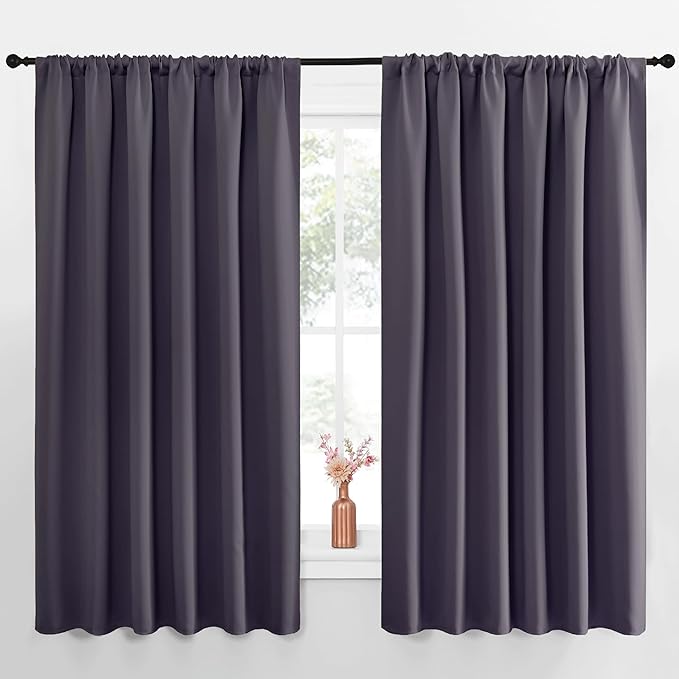 NICETOWN Blackout Curtains for Bedroom, Blackout Curtain Panels, Greyish Purple, 1 Pair, 70 by 63-inch, Window Treatment Energy Saving Thermal Insulated Solid Rod Pocket Blackout Drapes/Draperies