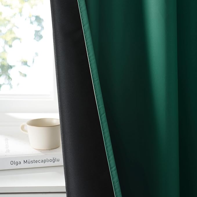 RYB HOME Bedroom Blackout Curtains 80 inches Long, 100% Blackout Thermal Insulated Noise Reducing Curtains for Living Room Nursury, 34 inches Wide by 80 inches Long, Dark Green