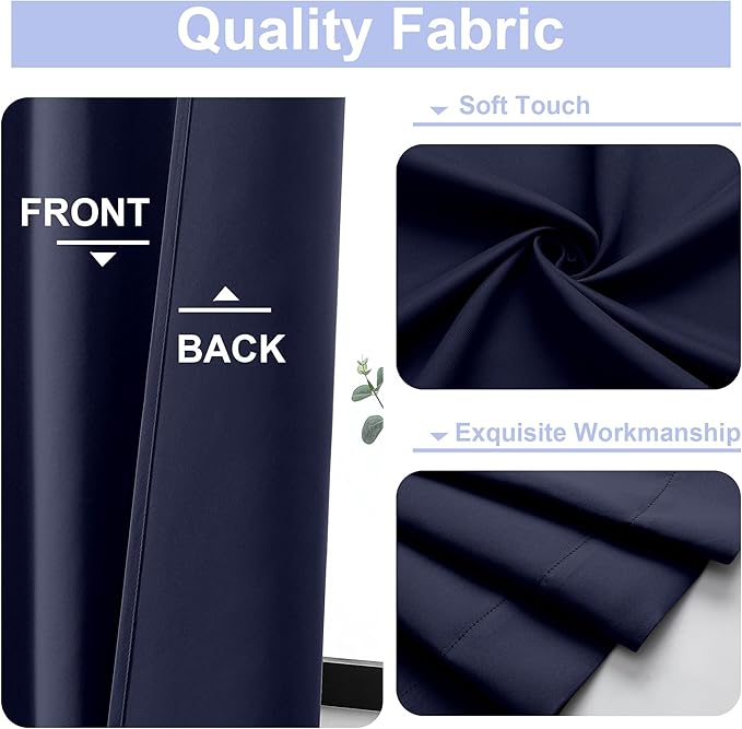 Simplebrand Ava Navy Blue Blackout Curtains for Bedroom 96 Inches Long 2 Panels, Solid Thermal Insulated, Energy Saving Living Room Window Treatment Curtains Blackout Drapes, W40 x L96 Inch, Navy Blue