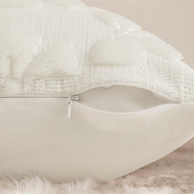 decorUhome Cream White Bow Pillow Covers Set of 2 Coquette Aesthetic Cute Preppy Plush Faux Pillowcases for Girly Bedroom or Couch 12x20 Inch