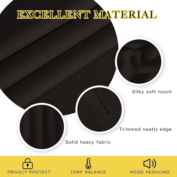 NICETOWN Toffee Brown Curtain Panels - Home Decoration Thermal Insulated Solid Grommet Blackout Curtains/Drapes for Hall/Sliding Door (80" Wide by 108" Long, Black, Set of 2)
