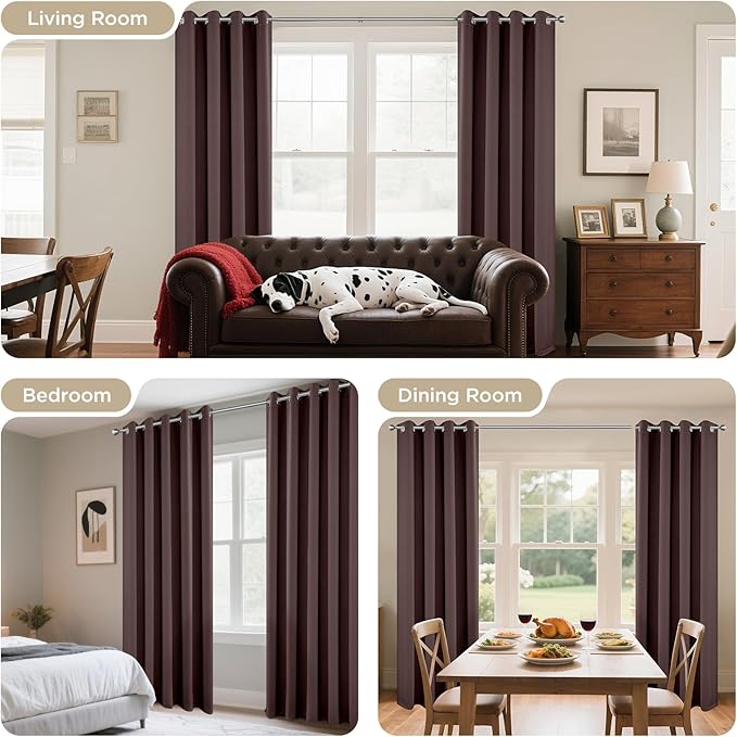 Joydeco Blackout Curtains 72 Inch Length 2 Panels Set, Thermal Insulated Long Curtains& Drapes 2 Burg, Room Darkening Grommet Drapes for Living Room Bedroom Window (W52 x L72 Inch, Chocolate)