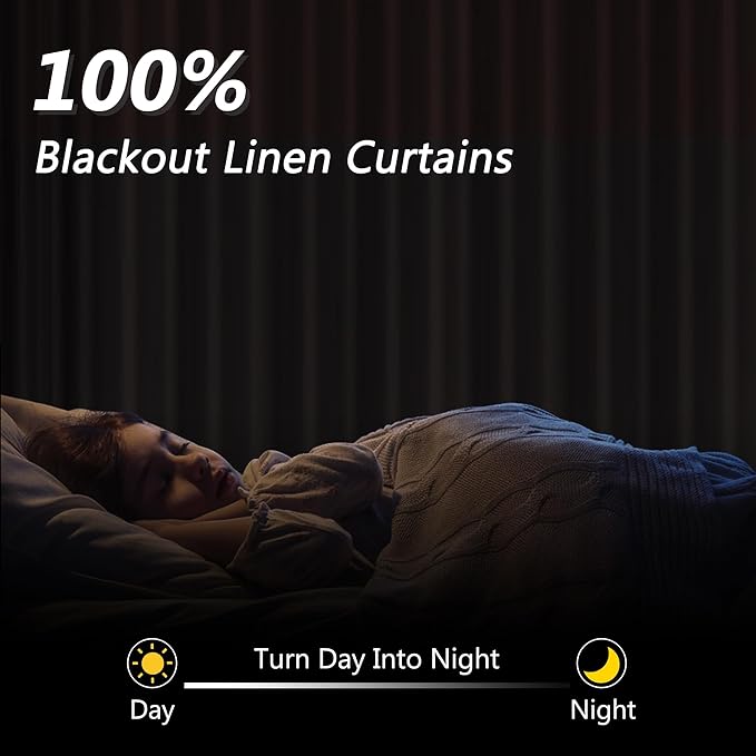Guken Blue 100% Blackout Linen Curtains 84 Inch Length 2 Panels Set for Living Room Bedroom Back Tab Thermal Insulated Black Out Drapes Room Darkening Window Curtains 84 Inches Long Dusty Blue