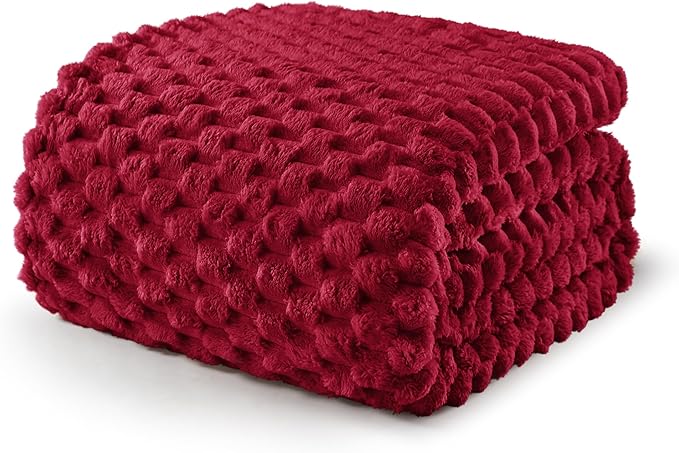 Exclusivo Mezcla Fleece Twin Blanket for Bed, Extra Large Fuzzy Deep Red Bed Blankets, Soft Cozy Plush Sofa Throws for All Seasons, 60x80 Inches