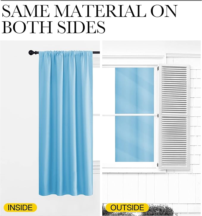 NICETOWN 2 Panels Blackout Curtains, Rod Pocket Thermal Insulated Drapes for Kitchen, Heavy Duty Small Window Treatment for Dorm Room, Studio Apartment, Basement (Blue, W42 x L30)