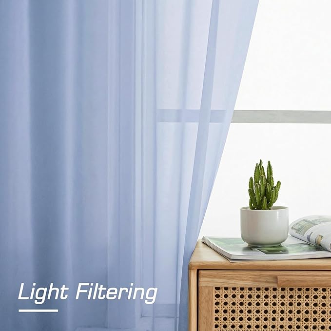 OWENIE Sheer Curtains 63 Inch Length 2 Panels Set for Bedroom Living Room, Modern Soft Solid Light Filtering Sheer Curtain, Rod Pocket Window Treatments, 42" Wx63 L, Demin