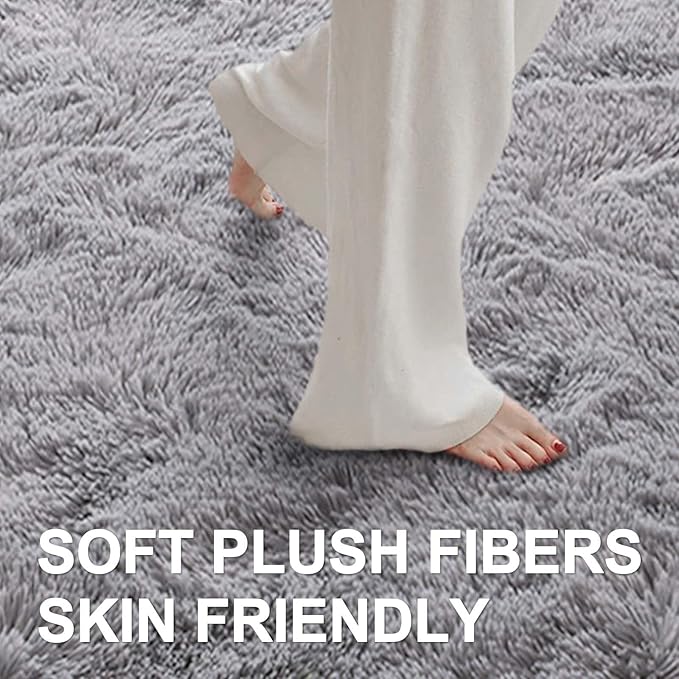 5x7 Ft Shag Area Rug for Bedroom, Ultra Soft Fluffy Furry Rugs for Living Room Indoor Floor, Aesthetic Carpet for Kids Home Decor (Light Grey)