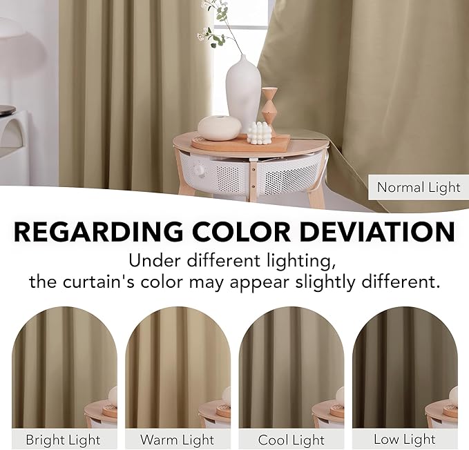 Deconovo Blackout Curtains, Thermal Insulated, W52 x L84 2 Panels, Back Tab, Machine Washable, Room-Darkening Drapes for Bedroom/Living Room Khaki