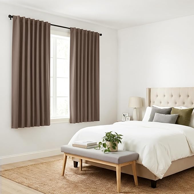 PONY DANCE Blackout Curtains Set - Short Window Curtain Draperies Thermal Insulated Home Decoration Energy Saving Back Tab/Rod Pocket Panels for Bedroom, 42-inch by 45-inch, Mocha, 2 PCs