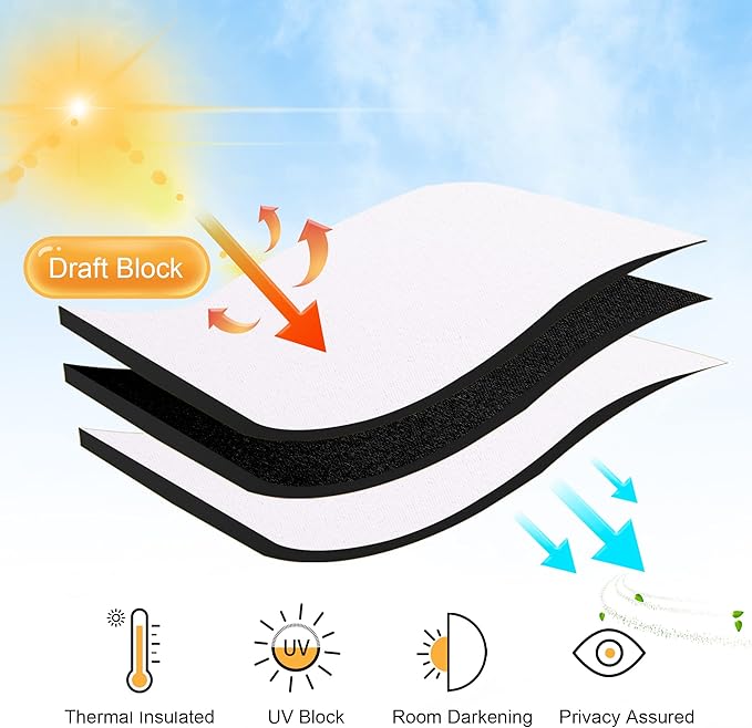 RYB HOME Short Curtains for Bedroom, Room Darkening Insulated Summer Heat Light UV Blocking Energy Saving Drapes for Nursery, Width 34 by Length 48, Pure White, Set of 2