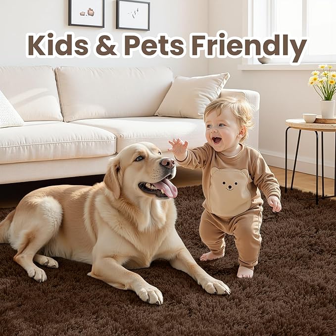 6x9 Area Rugs for Living Room Rug: Soft Fluffy Shag Brown Rugs for Bedroom, Non-Slip Large Fuzzy Plush Rug Indoor Floor Carpet for Nursery Kids Boys Girls Room, Dorms, Playroom, Modern Home Decor