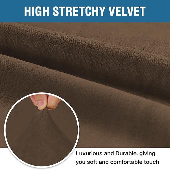 H.VERSAILTEX Stretch Velvet Sofa Covers for 3 Cushion Couch Covers Furniture Protector Soft with Non Slip Elastic Bottom, Crafted from Thick Comfy Rich Velour (Sofa 72"-90", Bronze Brown)