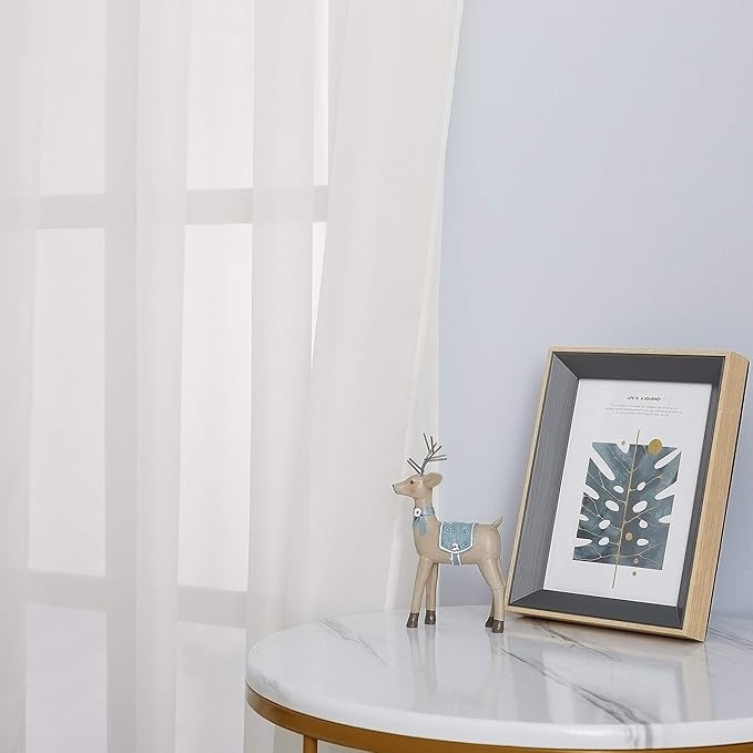 NICETOWN Voile Sheer Window Curtains for Christmas, Ring Top Soft Sheer Vertical Curtain Bedroom, Panels with Light Penetration for Loft/Party, W70 x L72 - inch, Beige, Set of 2