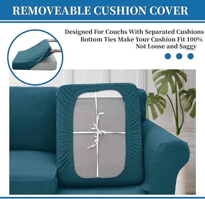 XINEAGE New 2 Pieces Chair Covers with Arms Super Stretch Chair Slipcover for Living Room Pet Dog Universal Slip Cover Anti Slip Armchair Furniture Protector (Peacock Blue), 31"-46"(1 Cushion)