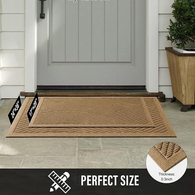 HIYARD Sturdy Front Door Mat, Absorbent Muddy Dirt Resist Welcome Door Mats Outdoor Indoor, Stain and Fade Resistant, Non-Slip Backing Entry Mat Low Profile Doormat for Entryway, 29×17, Brown