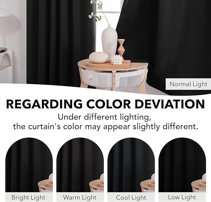 Deconovo Back Tab and Rod Pocket Blackout Curtains - (Black Color, 52x63 Inch, 2 Panles), Thermal Insulated Blackout Curtains for Bedroom