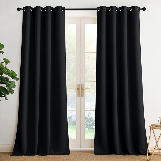 NICETOWN Room Darkening Draperies Curtains Panels, 2 Panels Black W52 x L90