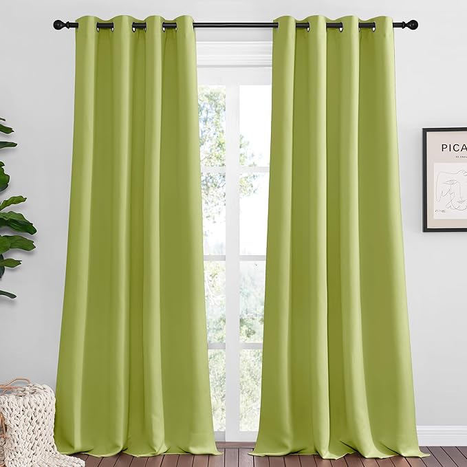 NICETOWN Fresh Green Blackout Curtains 90 inches Length for Living Room, 2 Panels, 55" Wide, Thermal Insulated Long Drapes for Large Window