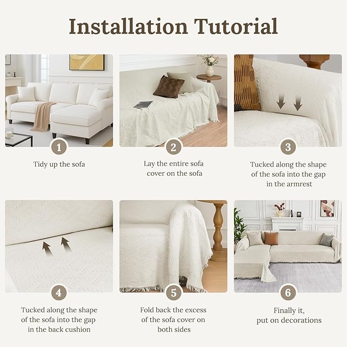 HOMERILLA Sectional Couch Covers for Sectional Sofa L Shaped Sofa Cover Blanket 2 Pieces L Shape Furniture Protector for Pets Dogs(Ivory, XXX-Large)