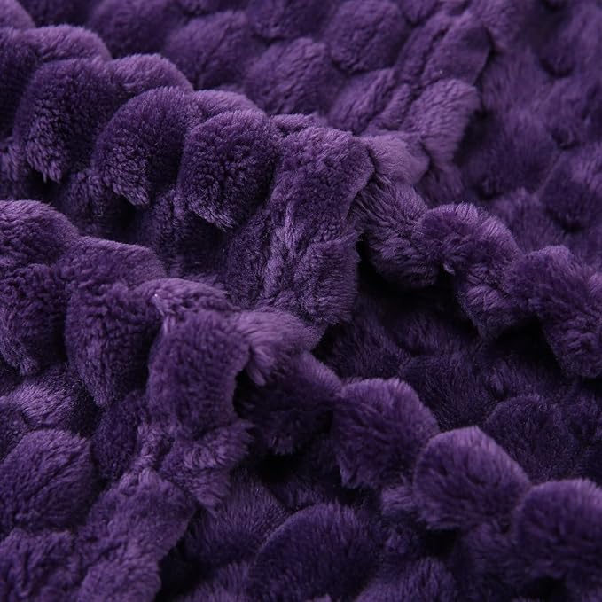 Puncuntex Deep Purple Throw Blanket 90"×90" inches Fuzzy 3D Jacquard Decorative Flannel Fleece Super Soft Plush Cozy Blanket for Couch Sofa Chair Lightweight