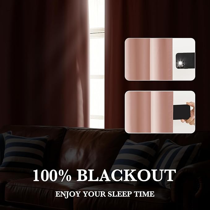 RYB HOME Bedroom Blackout Curtains 80 inches Long, 100% Blackout Thermal Insulated Noise Reducing Curtains for Living Room Nursury, 42 inches Wide by 80 inches Long, Peach Pink