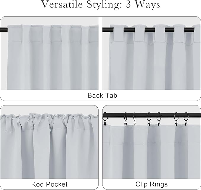 PONY DANCE 60% Light Blocking Curtains 63 inch Long, Room Darkening Curtains for Bedroom, Thermal Insulated Drapes for Living Room Window with Back Tab, 42 x 63 Inch,2 Panels Set, Greyish White