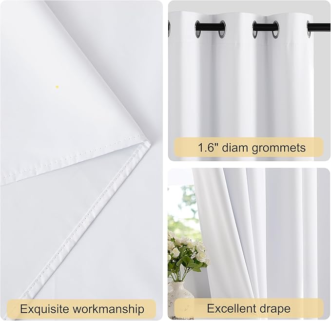 NICETOWN White Blackout Curtains for Living Room 2 Panels, Grommet Full Blackout Window Treatments Heat Blocking Thermal Drapes for Bedroom/Living Room, W52 x L86