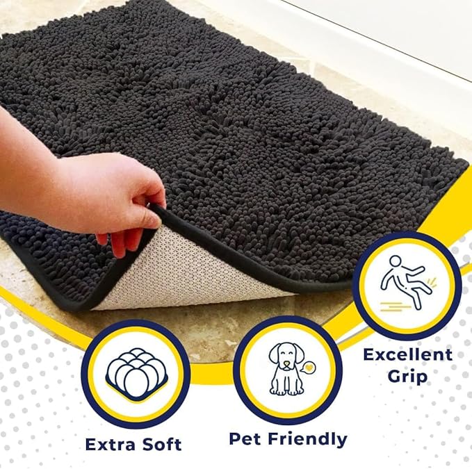 Muddy Mat® | Super Absorbent Door Mat Indoor, Microfiber Quick Dry Chenille Entryway Rug, Non-Slip Front Door Mat, Indoor Mats for Entryway, Machine Washable Pet Rug, Charcoal 36" x 120"