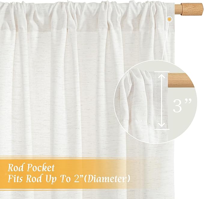 LAMIT Ivory White Linen Curtains 54 Inch Length, Faux Linen Textured Light Filtering Panels Rod Pocket Privacy Neutral Drapes for Window/Bedroom/Living Room, 2 Panels, 42 x 54 Inch