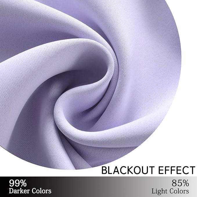 Yakamok Blackout Curtains for Bedroom - Grommet Thermal Insulated Room Darkening Curtains for Living Room, Set of 2 Panels (38 x 84Inch, Lilac)
