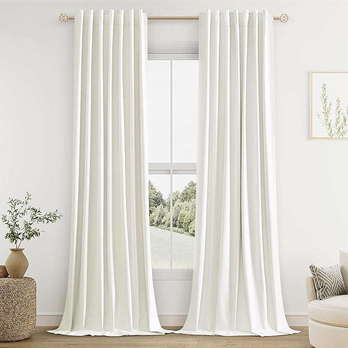 Guken Ivory Linen 100% Blackout Curtains 84 Inch Length 2 Panels Set for Living Room Bedroom Back Tab Thermal Insulated Black Out Linen Drapes Room Darkening Window Curtains 40 Inches Wide