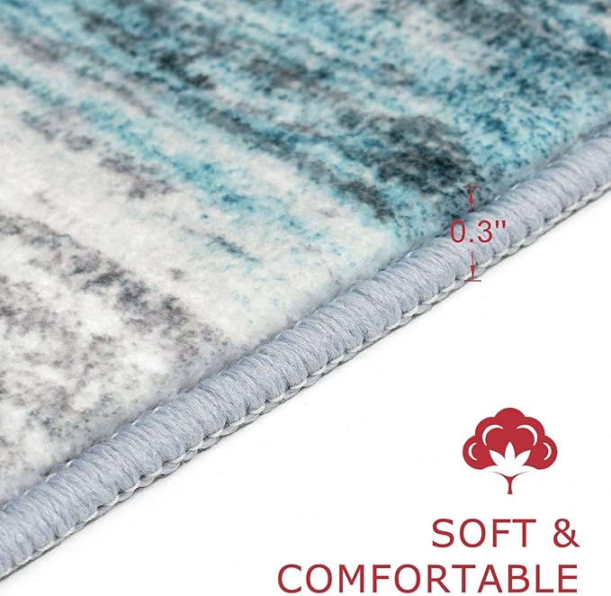 KOZYFLY Modern Abstract Hallway Runner Rug, 2.6x16 Washable Rug Runner Non-Slip Soft Striped Kitchen Runner Rugs, Print Blue Carpet Runner for Stair Entryway Bathroom Laundry Room Foyer