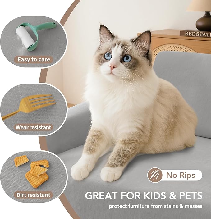 Couch Cover for Dogs, Boho Sofa Covers for 3 Cushion Couch, Chenille Sofa Slipcover for Pets Washable, L-Shape Sectional Couch Cover Soft Throw Blankets with Tassels(91x118,Grey)