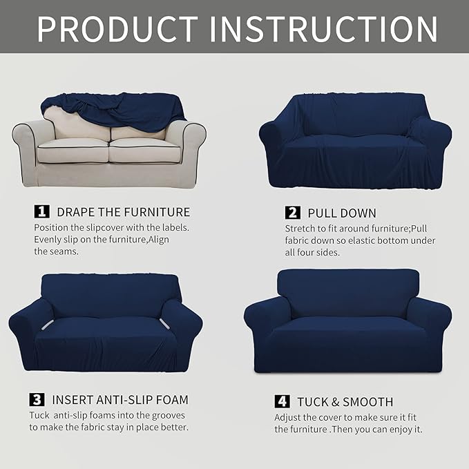 Easy-Going Stretch Oversized Chair Sofa Slipcover 1-Piece Couch Sofa Cover Furniture Protector Soft with Elastic Bottom for Kids Spandex Jacquard Fabric Small Checks Navy