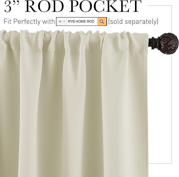 RYB HOME Kitchen Curtains Over Sink 36 inch Length, Rod Pocket Summer Light UV Blocking Energy Efficient, Cabinet Shelf Cupboard Coverings, Width 29 by Length 36, Beige, 2 Panels