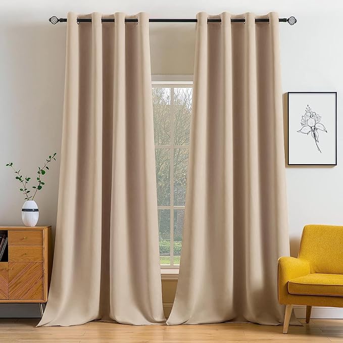 MIULEE Blackout Curtains for Bedroom Living Room Thermal Insulated Room Darkening Grommet Top Solid Light Blocking Drapery Set of 2 Window Panels 52 x 104 Inches Beige