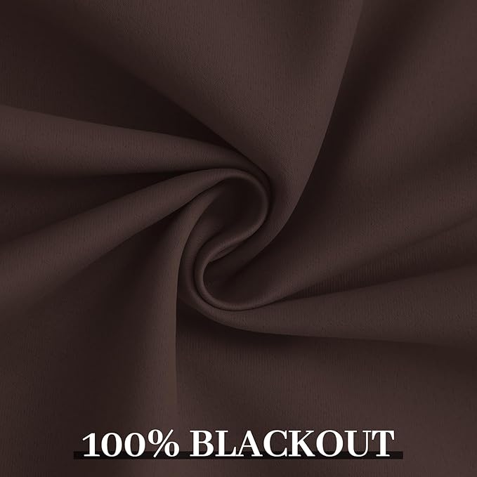 Yakamok Room Darkening 100% Blackout Curtains Grommet Window Treatments with 2 Thick Layers-Brown Thermal Insulated Drapes Set of 2 Panels for Bedroom Living Room 52 Inches by 84 Inches Length