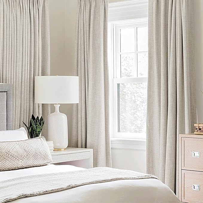 MIULEE 100% Blackout Linen Curtains for Bedroom Thermal Insulated Birch Grommet Room Darkening Curtains & Drapes for Living Room Nursery 52 x 108 Inch (2 Panels)