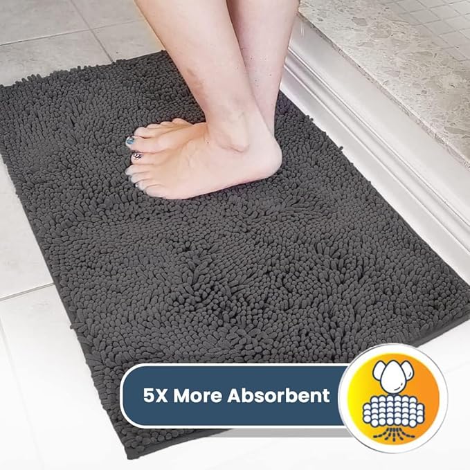Muddy Mat® | Super Absorbent Door Mat Indoor, Microfiber Quick Dry Chenille Entryway Rug, Non-Slip Front Door Mat, Indoor Mats for Entryway, Machine Washable Pet Rug, Charcoal 36" x 120"