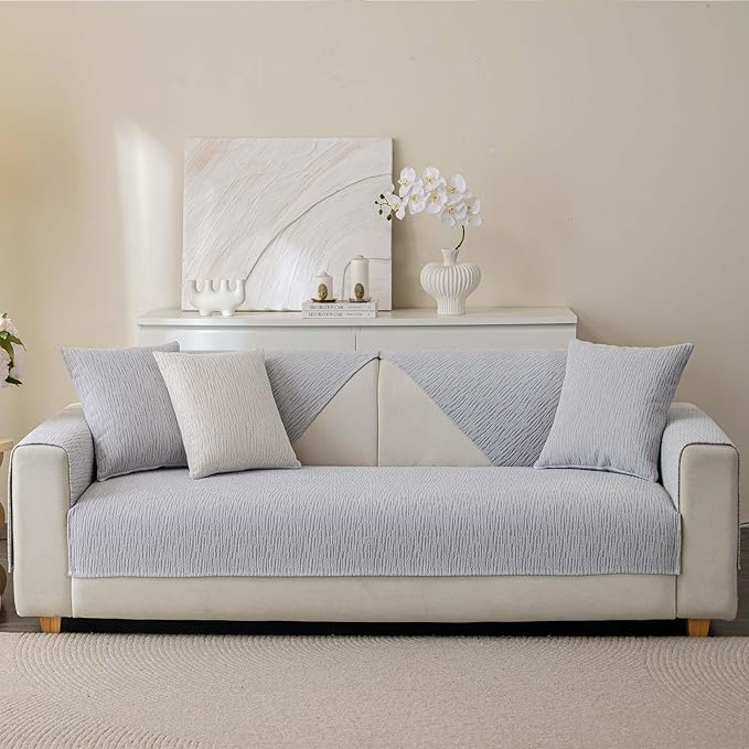 Soft Waterproof Chenille Cover Washable, Non Slip Sectional Sofa Covers for 3 Cushion Couch Sofa L Sharped Sofa Slipcover for Pets, Furniture Protector (1 PCS 36"x63" Light Grey)