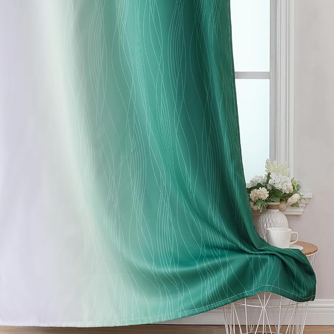 Estelar Textiler Full Room Darkening Blackout Curtains 72 Inch Length 2 Panels Set, Ombre Greyish White and Green Thermal Insulated Full Light Blocking Grommet Blackout Drapes for Bedroom, 42Wx72L
